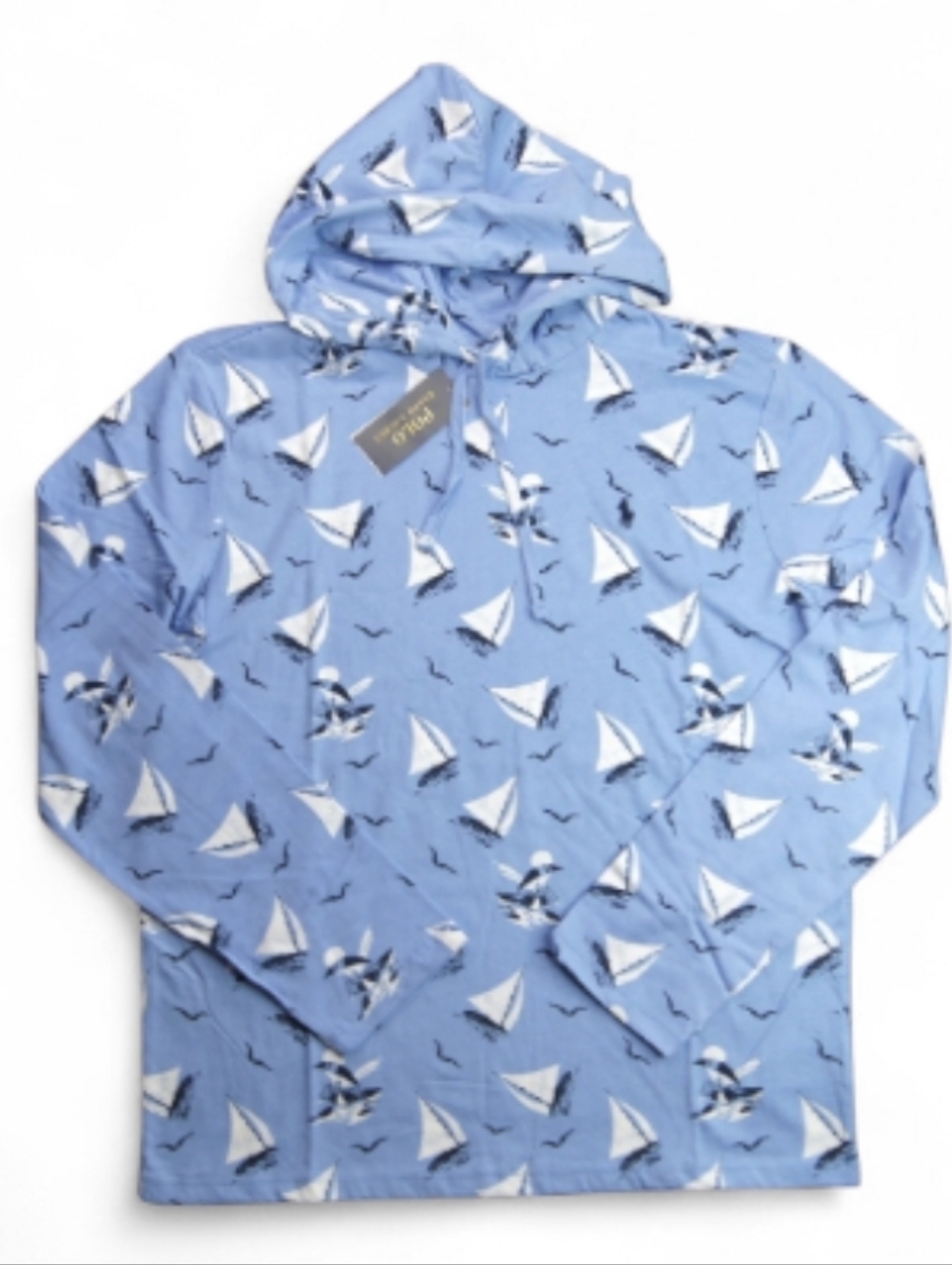 New With tag Ralph Lauren Polo Teddy Bear Sailboat Hooded Pullover Shirt Long Xs